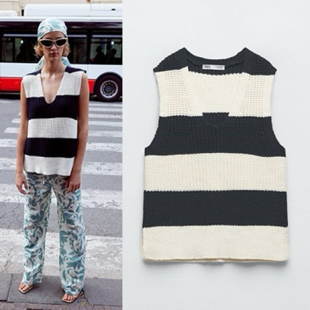 NWOT Zara Striped Knit Vest Waistcoat